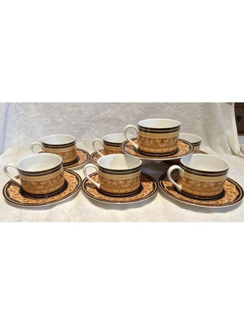Vintage Victoria & Beale 14 Piece Cup and Saucer Set in the Renaissance Pattern